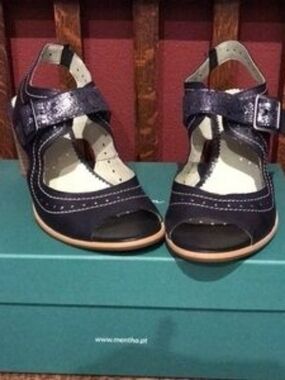 Mentha Dandy Navy Open-Toe Ankle-Strap Sandals with Buckle Detail